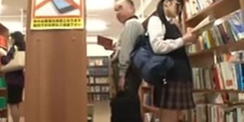 Nasty Old Dude and Japanese Schoolgirl In A Library