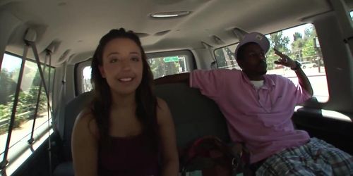 INTERRACIAL PASS - Andrea Wild Makes Ray Throb With a Backseat Handjob