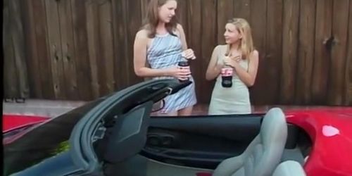 Naughty Blonde Girls Peeing on a Corvette Grand Sport