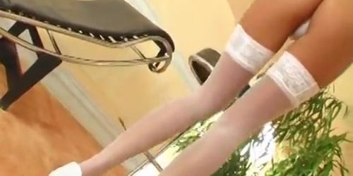 Cristina's big boobs bounce and she inserts big cuke