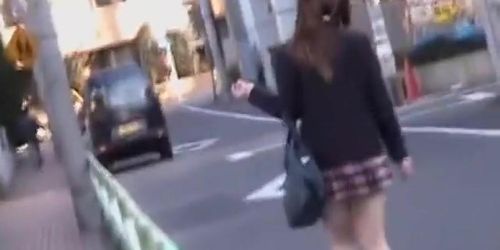 Steamy public sharking with adorable schoolgirl and some crafty stranger