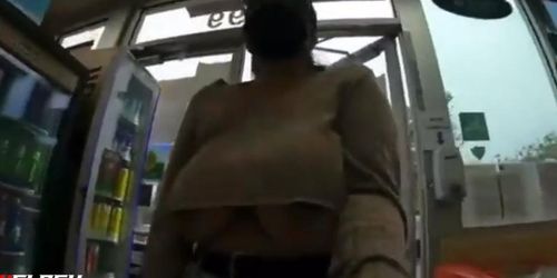 Brave Girl Flashes Big Boobs At Gas Station