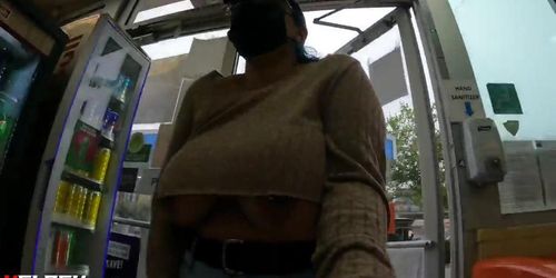 Whore walk in public whit hanging big boobs