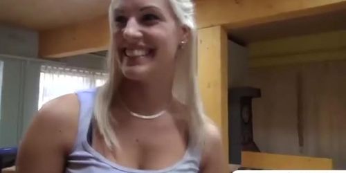 Super hot blonde amateur Blanche gets paid for sex in public