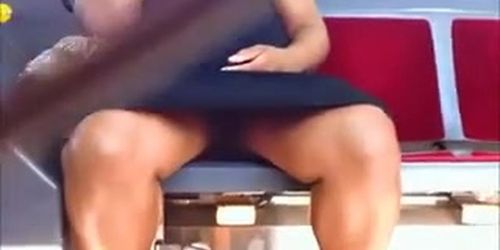 Upskirt on the bus no undies