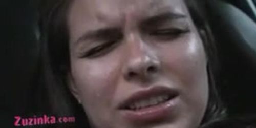 Zuzinka wanks until ejaculation in the car