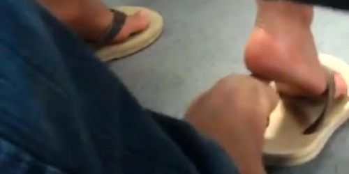 Real hidden footsie with dame in bus she enjoys