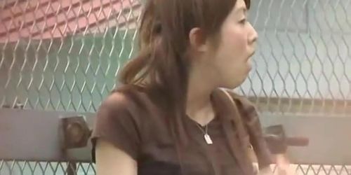 Curious brown-haired Japanese girl getting involved in some wicked sharking