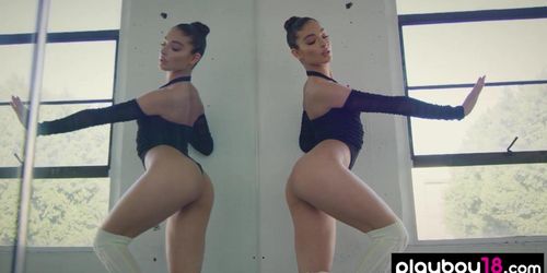 Flexible skinny latina ballerina Emily Willis stripping and practicing