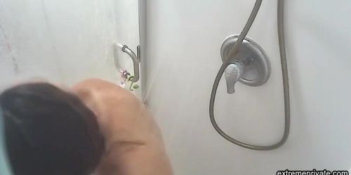 hot Japanese stepmom spied in the shower