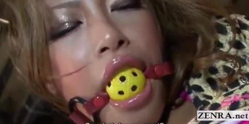 Subtitled uncensored Japanese gyaru bondage ball gag teasing