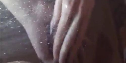 Long nails play with cock and blowjob under the shower