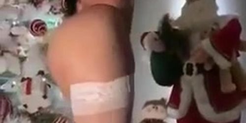 Latina girl Christmas strip tease