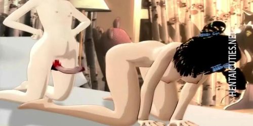 Big breasted anime lesbians rub pussies