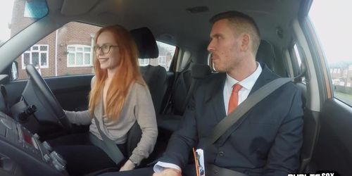 FAKEHUB - Big ass redhead driver doggy fucked in car by instructor