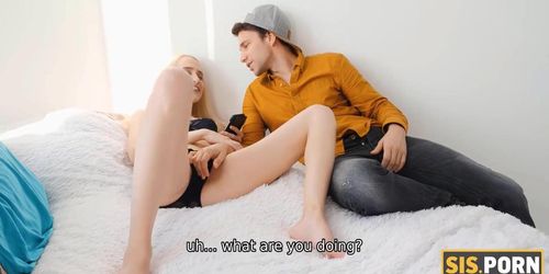 SISPORN. Guy and cute stepsis have sex trying not to wake her man up