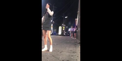 Korean girl smoking and spitting