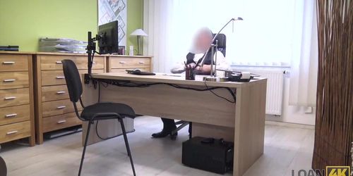 LOAN4K. Unemployed brunette girl has no choice so why undresses