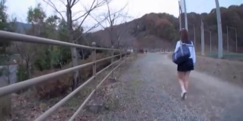 Sexy schoolgirl upskirt sitting on the park bench view