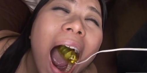 Subtitled CMNF bizarre JAV throat and nipple teasing