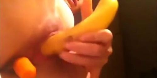 Banana in her Pussy - Carrot in Her Anus