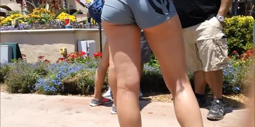 Hot blonde teen in spandex shorts