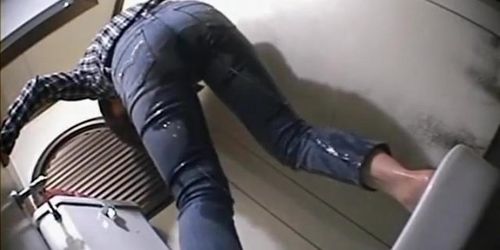 Taking a piss through the tight jeans