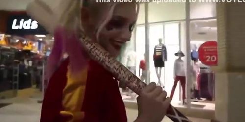 Public flashing and masturbating - Harley Quinn cosplay