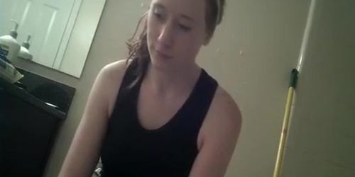 Girl caught in bathroom using the toilet