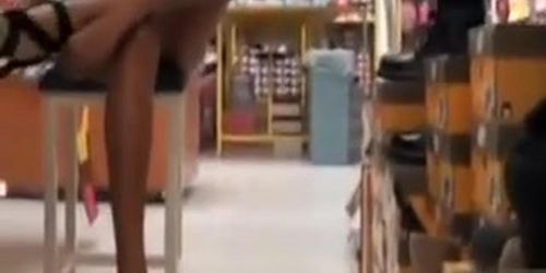 Shoe store upskirt tease gets us both horny