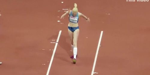 Russian sportswoman enters a long jump competition