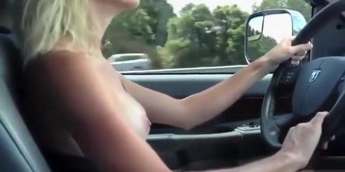 My sexy wife drives with her perky boobies exposed