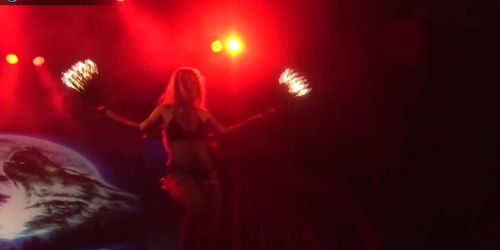 Busty stage performer Dorothy Black going topless and playing with fire (Dorothy Love)