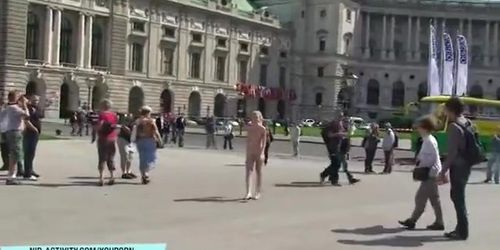 Slim blonde lucie shows her naked body in public