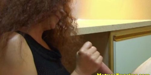 Handjob loving housewife tugging dick pov style