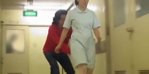 Sharking Japanese nurse bottom and enjoying her panty