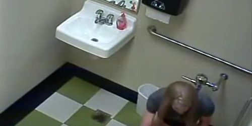 Blonde peeing in public toilet (Blondie Anderson)