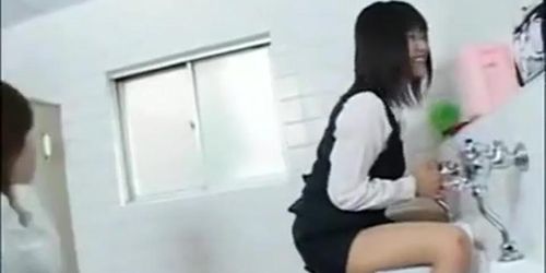 Asian schoolgirls are having fun in man’s toilet