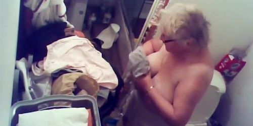 Fat granny with big boobs amazing view on hidden cam