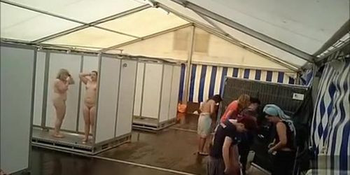 Naked actresses in public shower cabins