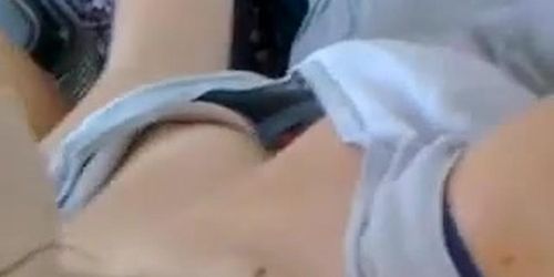 Downblouse russian girl in bus(light nipple)