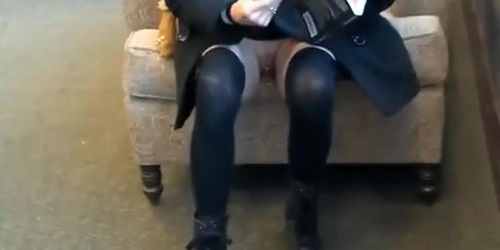 Exhibitionist woman at book store