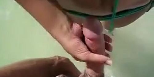 Wife Gives Husband a Handjob at the Beach