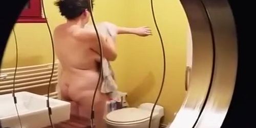 Chubby mature wife spied in bathroom