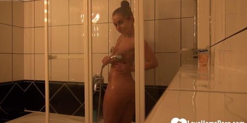 Amazing brunette lets her man record her shower (Jenny Glam)