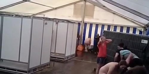 Improvised shower tent hidden camera