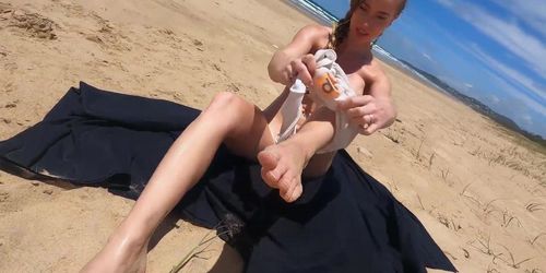 Letting Horny Strangers Watch Me Stuff my Swimsuit in my ASS! on Public Beach