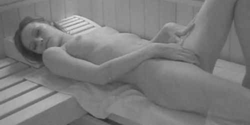 Slim girl filmed in the sauna and fucked