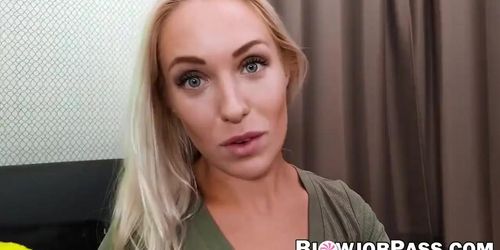 Angelika Grays gives blowjob to a guy before she fucks POV