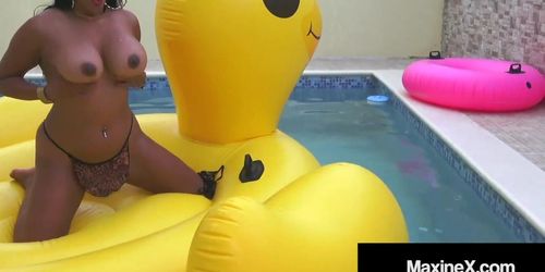 Busty Asian Mother Maxine X Mounts An Inflatable Yellow Duck & Orgasms!